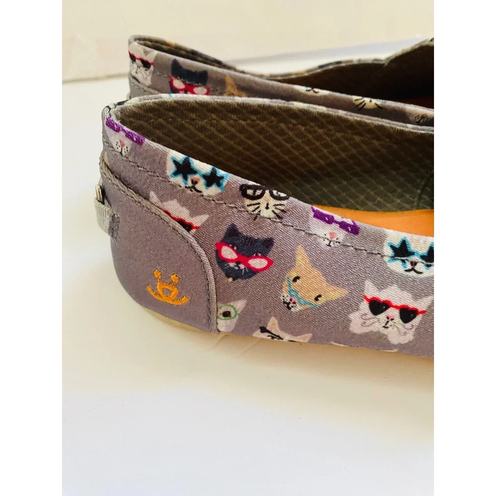 Skechers BOBS for Cats Grey Canvas Slip On Flats Glasses Print Shoes‎ sz 8